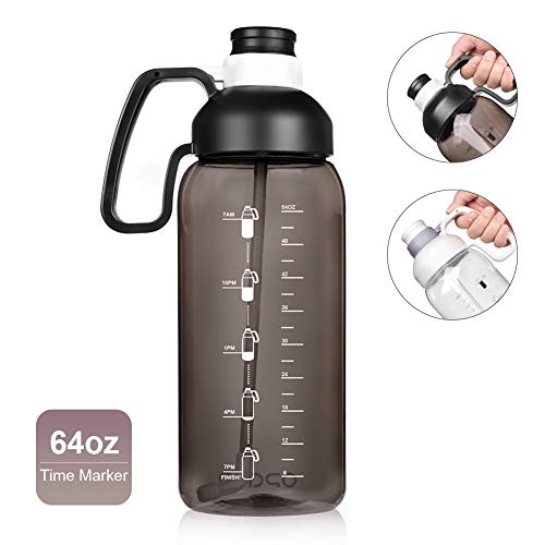 Product Cover Opard 64 Oz Water Bottle with Time Marker Half Gallon Motivational Water Jug with Straw Handle Sports Water Bottle BPA Free Reusable for Gym Men Women (Black)