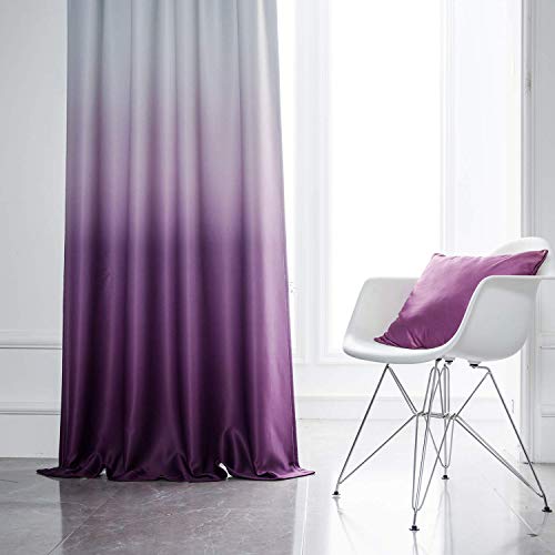 Product Cover Yakamok Room Darkening Gradient Curtain Panels Ombre Purple Blackout Curtains Thermal Insulated Rod Pocket Window Drapes for Living Room/Bedroom (Purple, 2 Panels,52x84 Inch)