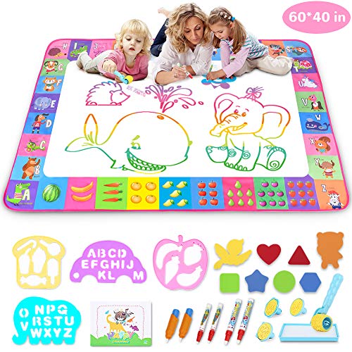 Product Cover Aqua Magic Mat - Kids Painting Writing Doodle Board Toy - Color Doodle Drawing Mat Bring Magic Pens Educational Toys for Age 3 4 5 6 7 8 9 10 11 12 Year Old Girls Boys Age Toddler Gift (Pink)