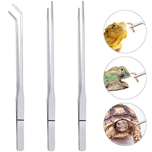 Product Cover 3 Pcs Stainless Steel Feeding Tongs, Reptile Feeding Tweezers Long Handle Feeder Tools for Fish Aquariums, Reptiles Snakes Lizard Gecko Spider and Bird