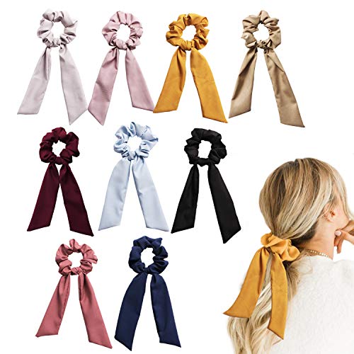 Product Cover CODOHI 9 Packs Solid Hair Scrunchies Bowknot Ties Ponytail Bow Accessories Assorted Colors Ponytail Holder for Women Girls