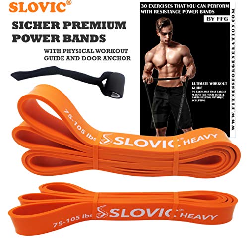 Product Cover SLOVIC Resistance Band/Pull Up Band/Resistance Bands 42 Inch with Door Anchor for Calisthenics with Physical Booklet with 30 Exercises.(Orange(75-105 LBS)).