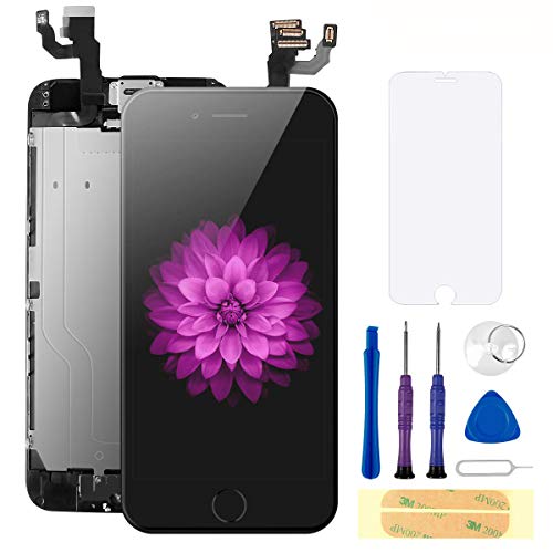 Product Cover Compatible with iPhone 6S Screen Replacement Black 4.7 Inch Full Assembly LCD Display Digitizer with Front Camera, Ear Speaker, Proximity Sensor and Repair Tool Kit (A1700, A1688,A1633)