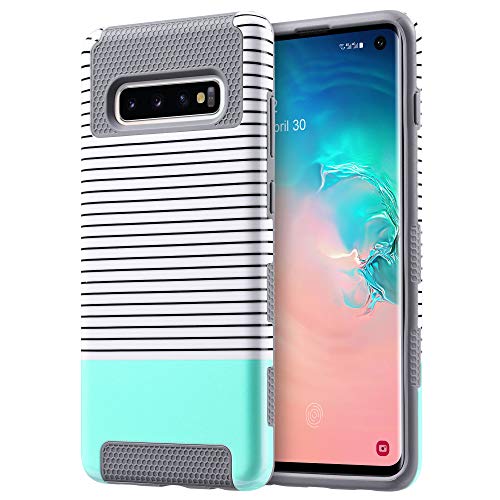 Product Cover ULAK S10 case, Galaxy S10 case (2019), Stylish Slim Fit Hybrid Dual Layer Protective Flexible Shock Absorbing TPU Bumper Phone Cover for Samsung Galaxy S10 6.1 inch, Mint Minimal Stripes