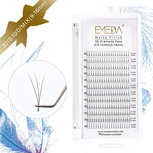 Product Cover Premade Fans Volume Lash Extensions C Curl D Curl 0.10 Mix Tray 9mm 10mm 11mm 12mm 13mm 14mm 15mm 16mm Mixed Trays .10 3D Fanned Russian Cluster Eyelashes by EMEDA （.10 D-9-16mm Mix）