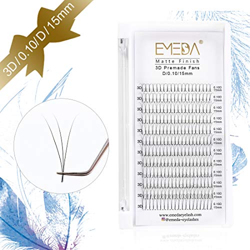Product Cover Premade Fans Volume Lash Extensions C Curl D Curl 0.10 Mix Tray 9mm 10mm 11mm 12mm 13mm 14mm 15mm 16mm Mixed Trays .10 3D Pre Fanned Russian Cluster Eyelashes by EMEDA （0.10-D-15mm）