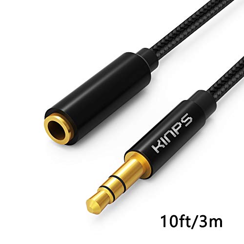 Product Cover KINPS Audio Auxiliary Stereo Extension Audio Cable 3.5mm Stereo Jack Male to Female, Stereo Jack Cord for Phones, Headphones, Speakers, Tablets, PCs, MP3 Players and More (10FT/ 3M, Nylon-Black)