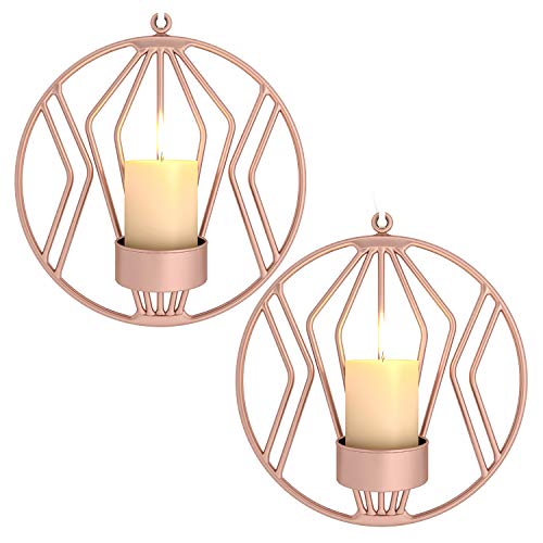 Product Cover Pasutewel Wall Mounted Candle Holder Set of 2 Tea Light Candle Sconces Metal Wall Decor for Home Living Room Wedding Events (Rose Gold)