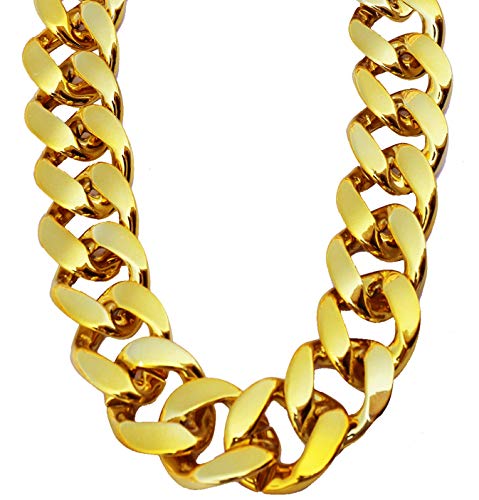 Product Cover PinCute Big Chunky Hip Hop Turnover Chain, Face Gold Chain Costume, Plastic Gold Chain Necklace, 90s Punk Style Necklace for Rapper Costume, 32 inches Long