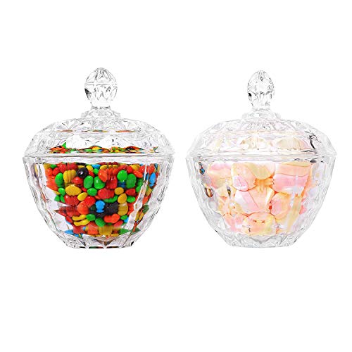 Product Cover ComSaf Glass Candy Dish with Lid Decorative Candy Bowl, Crystal Covered Storage Jar, Set of 2(Diameter:4.3 Inch)