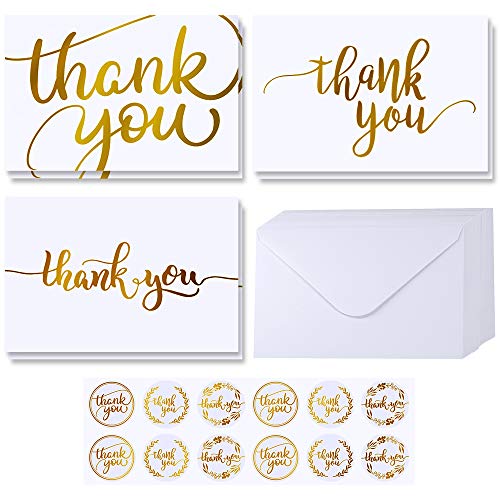 Product Cover Supla 102 Sets Gold Foil Thank You Cards Bulk with Envelopes Stickers Thank You Notes 3 Designs Blank Thank You Note Cards Greeting Cards 4