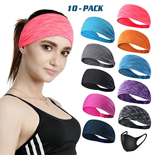 Product Cover DASUTA Set of 10 Women's Yoga Sport Athletic Headband for Running Sports Travel Fitness Elastic Wicking Workout Non Slip Lightweight Multi Headbands Headscarf fits All Men & Women (Style 1-10 Color)