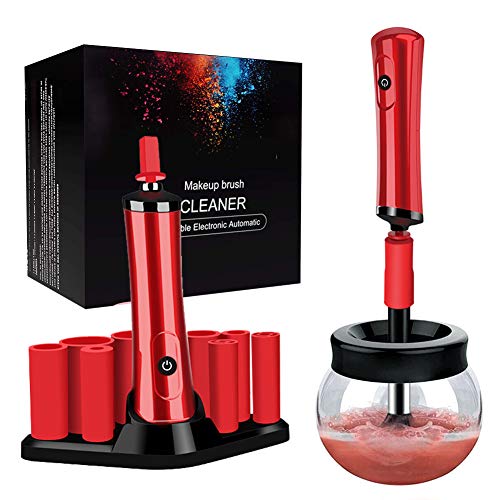 Product Cover Makeup Brush Cleaner & Dryer, EMISK Automatic Makeup Brushes Clean Spinner Machine with 8 Size Rubber Collars & Bowl & Holder, Portable Professional Electric Brush Cleaner Tools Kit 2 in 1 Function
