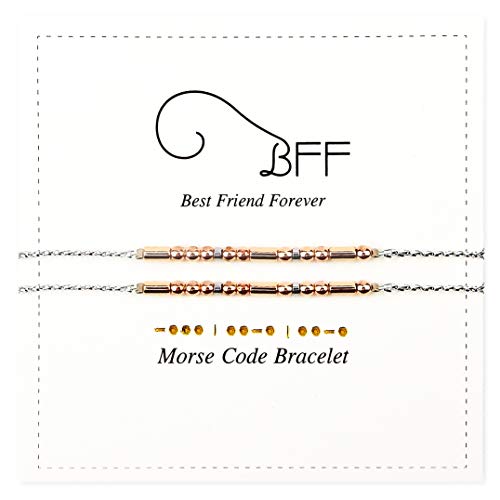 Product Cover BFF Morese Code Bracelets Best Friend Friendship Gift For 2 Rose Golden Bead Silver String Women Girls