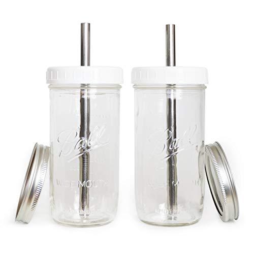 Product Cover Reusable Boba Bubble Smoothie Cups with 2 Lids and metal Reusable Straw (2-pack, 24oz each)