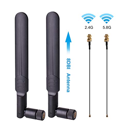 Product Cover 2 x 8dBi WiFi RP-SMA Male Antenna 2.4GHz 5.8GHz Dual Band +2 x 15CM U.FL/IPEX to RP-SMA Female Pigtail Cable for Mini PCIe Card Wireless Routers, PC Desktop, Repeater, FPV UAV Drone and PS4 Build