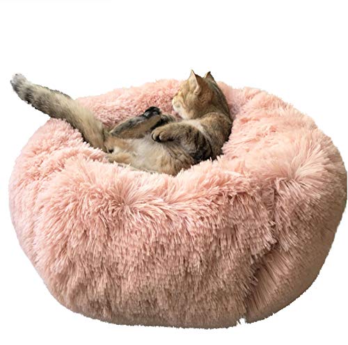 Product Cover BinetGo Dog Bed Cat Bed Cushion Bed Faux Fur Donut Cuddler for Dog and Cat Joint-Relief and Improved Sleep - Machine Washable, Waterproof Bottom (Large, Pink)