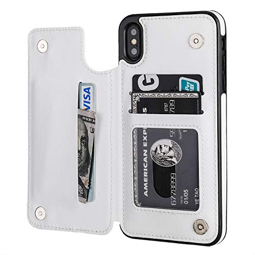 Product Cover iPhone Xs Max Wallet Case with Card Holder,OT ONETOP Premium PU Leather Kickstand Card Slots Case,Double Magnetic Clasp and Durable Shockproof Cover 6.5 Inch(White)