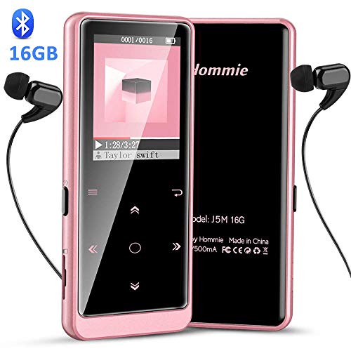 Product Cover 16GB Bluetooth MP3 Player with Touch Button, Hommie Portable HiFi Lossless Sound Music Player with Independent Volume Button, Support FM Radio Voice Recorder Expandable up to 128GB, Rose Gold