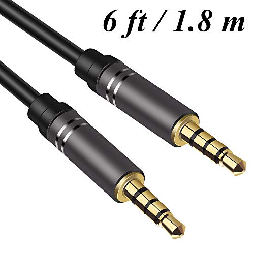 Product Cover 6Ft Male to Male Audio Cable,Jeselry 4 Pole Hi-Fi Stereo Sound 3.5mm Aux Cable Adapter/Auxiliary Cable/Aux Cord Compatible Headphones, iPods, iPhones, iPads, Home/Car and More 1.8M-Black