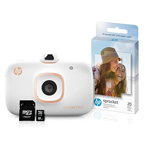 Product Cover HP Sprocket 2-in-1 Portable Photo Printer & Instant Camera Bundle with 8GB MicroSD Card and Zink Photo Paper - White (5MS95A) (Renewed)