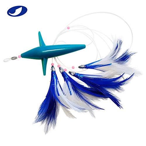 Product Cover OCEAN CAT Trolling Fishing Lures Daisy Chain Bird Feather Teaser for Fishing with Rigged Hook 7/0 for Mahi, Tuna, Wahoo and More (Blue)