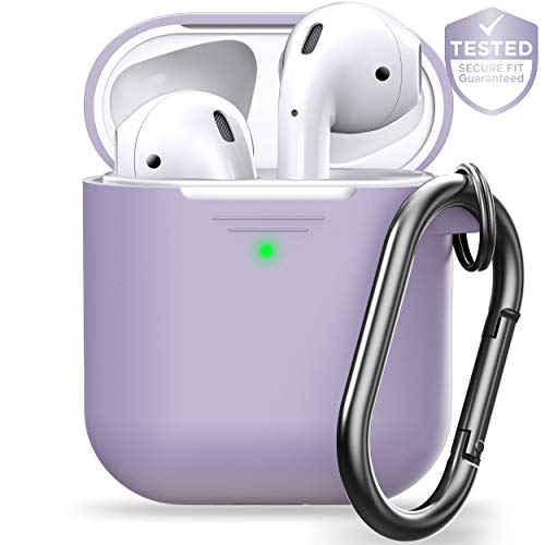 Product Cover PodSkinz AirPods Case [Front LED Visible] Keychain Protective Silicone Cover Compatible with AirPods 1 & AirPods 2 (Gen 2) (with Carabiner, Lavender)
