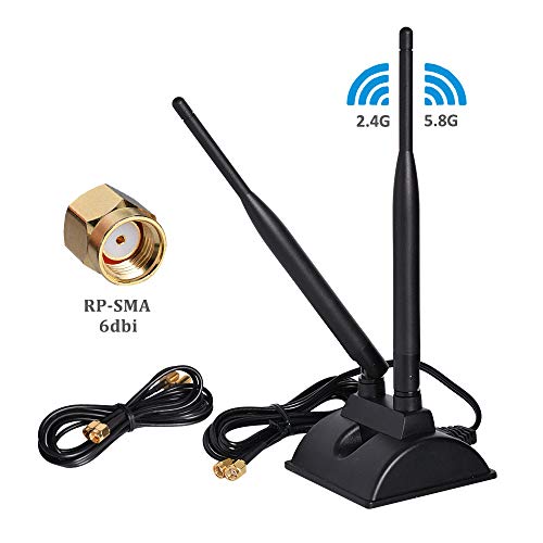 Product Cover 6dBi WiFi Antenna with RP-SMA Male Connector, 2.4GHz 5GHz Dual Band Wireless Antenna with Magnetic Base for PCI-E WiFi Network Card,WiFi Wireless Router, Mobile Hotspot