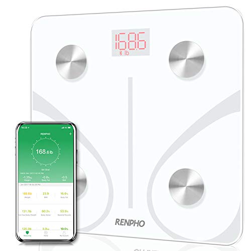 Product Cover RENPHO Bluetooth Body Fat Scale Smart BMI Scale Digital Bathroom Wireless Weight Scale, Body Weight Scale with Smartphone App 396 lbs Digital Weight Scale, White