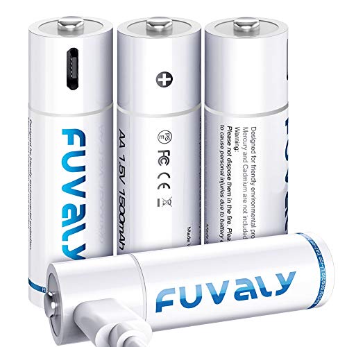 Product Cover USB Rechargeable AA Batteries 1500mAh High Capacity 1.5V Fast Charging Lithium Rechargeable Batteries with 4 in 1 USB Charging Cable can be Charged Either by 5V Charger or USB FUVALY (4 Pack)