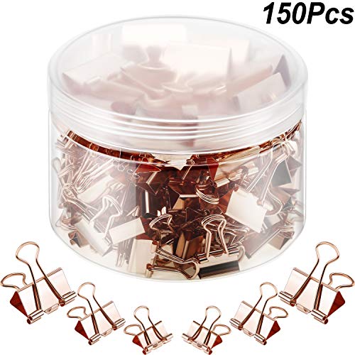 Product Cover 150 Pieces Binder Clips Paper Clamp Clips Assorted Sizes (Rose Gold)