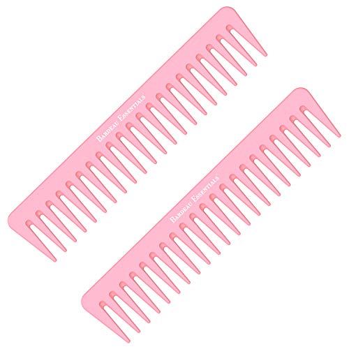 Product Cover 7 Inch Detangling Comb | 2 Pack | Pink Carbon Fiber | Large Wide Tooth Detangler Comb | For Straight or Curly Hair | Wet or Dry Hair | Professional Grade Styling Comb for Men and Women