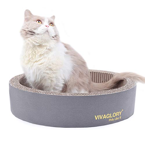 Product Cover VIVAGLORY Oval Cat Scratcher Cardboard, Durable Cat Scratch Lounger Scratching Bed with Catnip, Grey