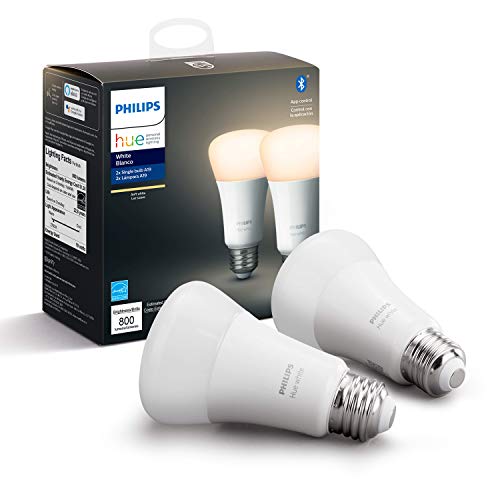 Product Cover Philips Hue White 2-Pack A19 LED Smart Bulb, Bluetooth & Zigbee compatible (Hue Hub Optional), Works with Alexa & Google Assistant - A Certified for Humans Device