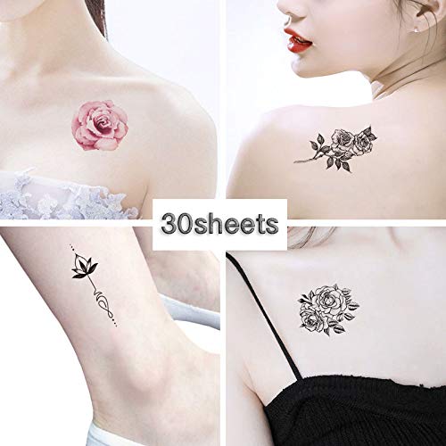 Product Cover Temporary Tattoos for Women - Rose Feather Animals Written Words Flowers and Butterfly Stickers Waterproofing (style 1)