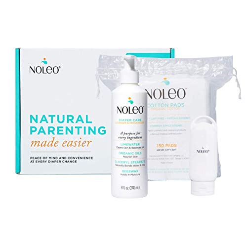 Product Cover BABYBOX NOLEO 1x 8Oz Bottle All in One Organic Diaper Rash Preventive Cream Cleanser & Moisturizer + 1 x Bag of 150 Disposable Organic Cotton Pads + 1 x Empty Travel Refill Bottle
