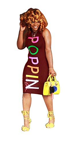 Product Cover ECHOINE Womens Fashion Letter Print Off The Shoulder Sleeveless T Shirt Maxi Dress