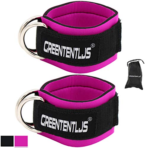 Product Cover Greententljs Gym Ankle Straps for Cable Machines - Fitness Padded Ankle Cuffs Leg Strap Attachment Workout - Cable Kickbacks for Glute Exercise with Carry Bag (1 Pair, Rose Pink)