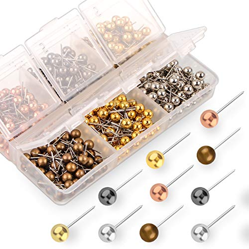 Product Cover Yalis Push Pins Map Tacks 1/8-Inch Retro Metallic Color Beads Head Marking Pins, 6 Colors, 360-count