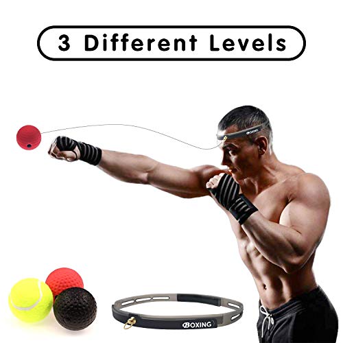 Product Cover Miacooo Boxing Reflex Ball Fight Ball Reflex Boxing Equipment Punching Ball 3 Difficulty Level Boxing Ball with Headband for Improving Speed Reactions and Hand Eye Coordination
