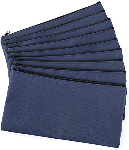 Product Cover Lawei 9 Pack Bank Bags Money Pouch - 11 x 6 inch Zipper Coin Bag Security Deposit Bag, Navy Blue