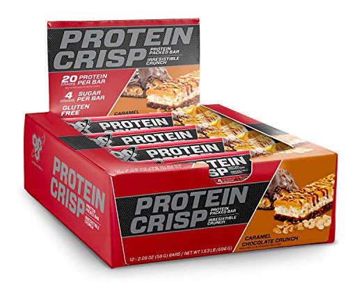 Product Cover BSN Protein Crisp Bar by Syntha-6, Low Sugar Whey Protein Bar, 20g of Protein, Chocolate Caramel Crunch (12 Coun of 2.05 oz Bars), 24.6 oz