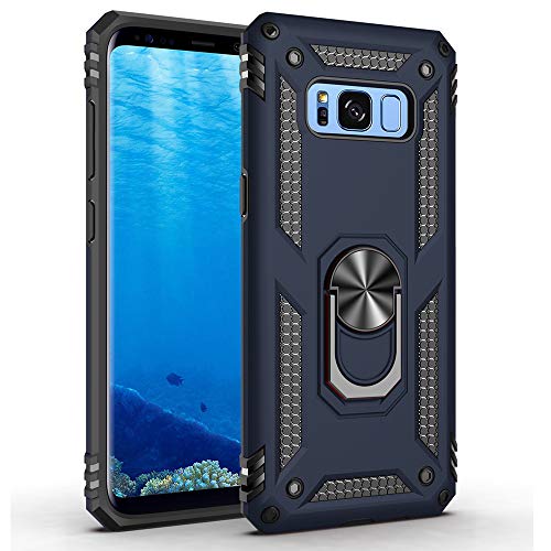 Product Cover Military Grade Drop Impact for Samsung Galaxy S8 Case 360 Metal Rotating Ring Kickstand Holder Built-in Magnetic Car Mount Armor Shockproof Cover for Samsung Galaxy S8 Protection Case (Blue)