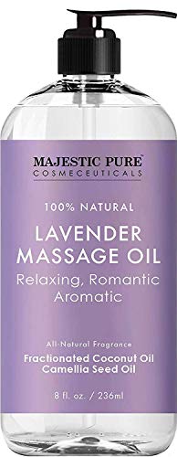 Product Cover MAJESTIC PURE Lavender Massage Oil For Men and Women - Great For Calming, Soothing and to Relax - Blend of Natural Oils For Therapeutic Massaging and Aromatherapy - 8 fl oz.  