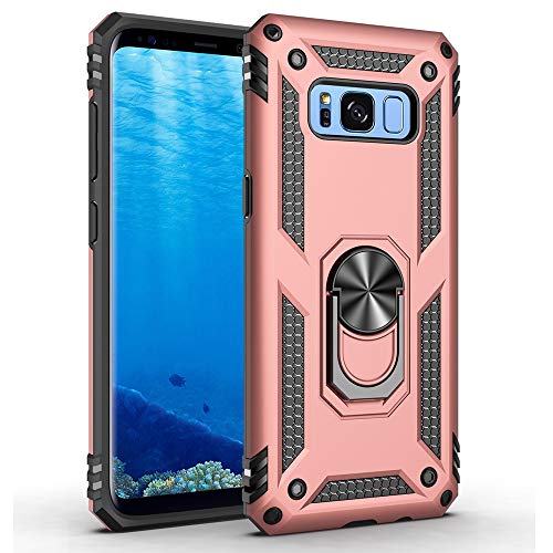Product Cover Military Grade Drop Impact for Samsung Galaxy S8 Plus Case(Galaxy S8+) 360 Metal Rotating Ring Kickstand Holder Built-in Magnetic Car Mount Armor Shockproof Cover for Galaxy S8+ Phone Case (Rose Gold)