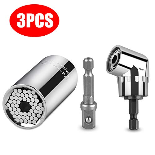 Product Cover Linkstyle 7mm-19mm Universal Socket Grip Ratchet Wrench Power Drill Adapter & 105 Degree Right Angle Driver Extension Power Screwdriver Drill Bit Attachment, Repair Tool Gifts for Dad Men Fathers Day