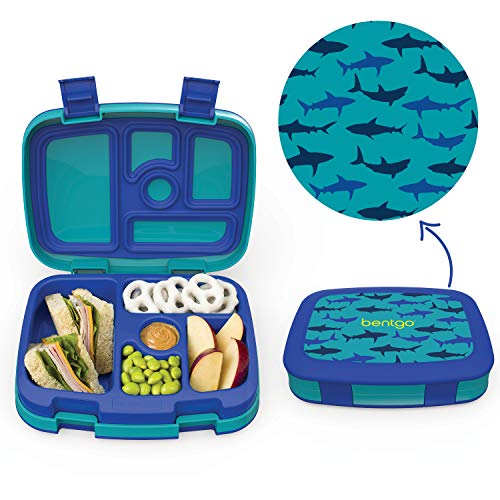 Product Cover Bentgo Kids Prints (Sharks) - Leak-Proof, 5-Compartment Bento-Style Kids Lunch Box - Ideal Portion Sizes for Ages 3 to 7 - BPA-Free and Food-Safe Materials