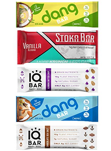 Product Cover Keto Bars Low Carb Snacks Care Package Snack Gift Box (5 Count) - 5g Net Carbs or less - Variety Pack of High Energy Healthy Protein Bar - Chocolate, Vanilla, Lemon Matcha, Almond and more