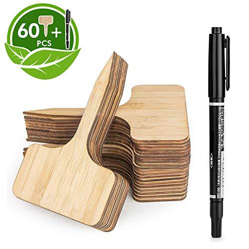 Product Cover HOMENOTE 60pcs Bamboo Plant Labels (6 x 10 cm) with Bonus a Pen Vegetable Garden Markers T-Type Plant Tags for Plants