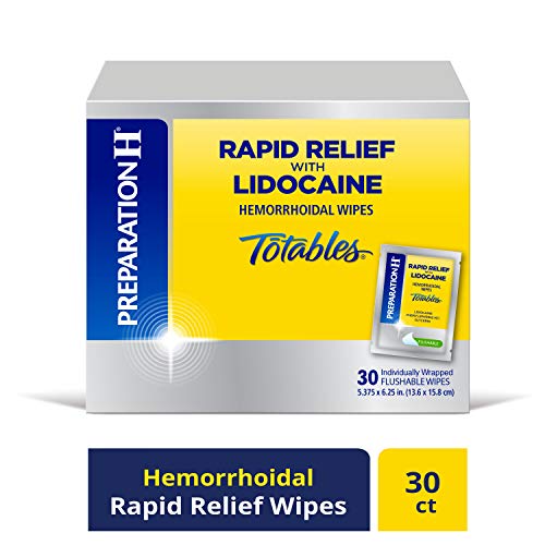 Product Cover PREPARATION H Rapid Relief with Lidocaine Hemorrhoid Symptom Treatment Flushable Wipes, Numbing Relief for Pain, Burning & Itching, Reduces Swelling, 30 Count Box